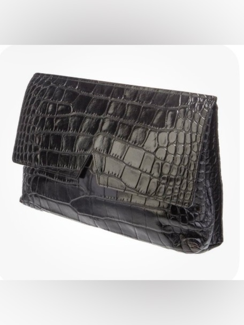 NWOT Vince Black Croc-Embossed Leather Clutch